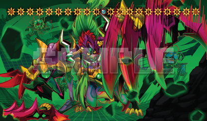 Diaboromon X Digimon TCG playmat by XP3CTRO, X-Antibody enhanced villain fan art with stitched edges, 24x14in.