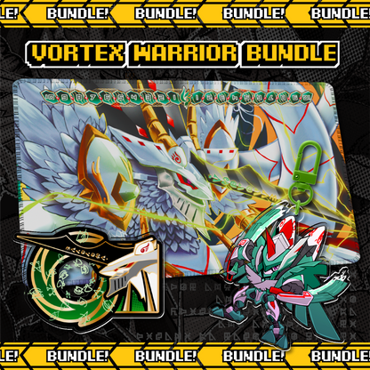 Vortexdramon Bundle by XP3CTRO, full-art Digimon TCG playmat with matching memory marker and keychain.