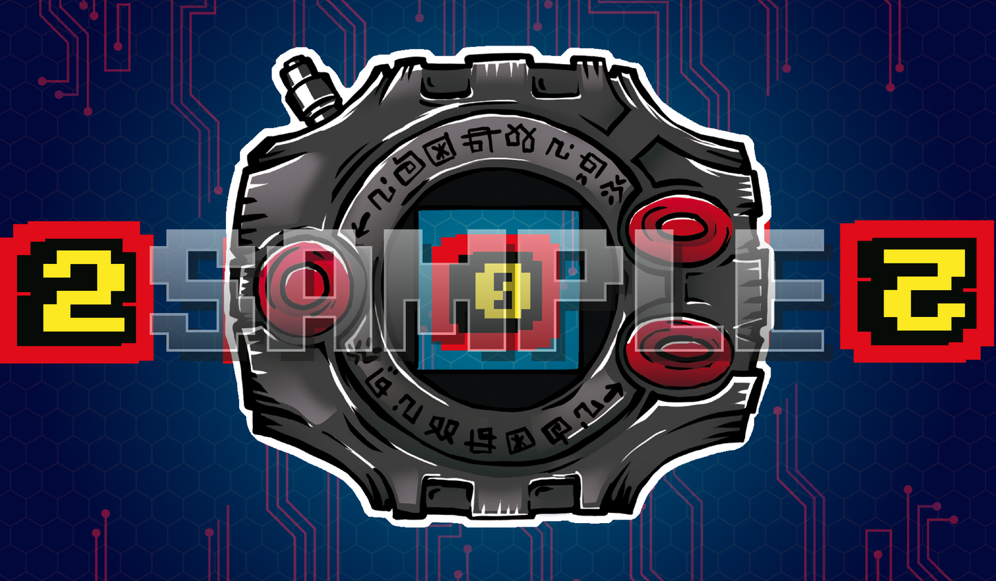 Product cover of a Digimon Adventure 01 black Digivice acrylic Digimon memory marker, Digivice device artwork with screen detail and button ring, Digimon TCG memory tracker accessory for the Digimon card game.