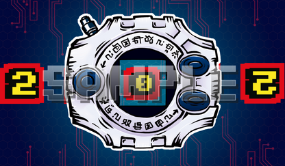 Product cover of a Digimon Adventure 01 white Digivice acrylic Digimon memory marker, clean Digivice device design with screen and circular rune ring, Digimon TCG memory marker for the Digimon card game.