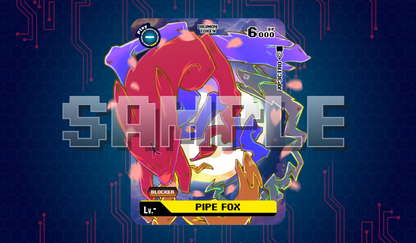 Digimon Pipe Fox red acrylic Digimon token for Sakuyamon playmat, stylized fox spirit art with cherry blossom petals, 6000 DP Digimon token card design.