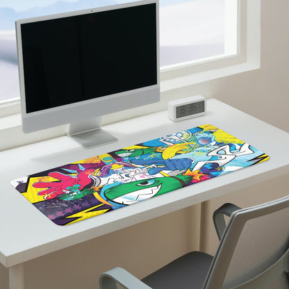 Kaguyamon x Cendrillmon desk pad by XP3CTRO shown in use on a gaming desk setup.