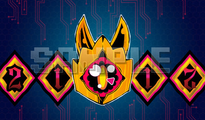Product cover image for a Medusamon memory marker in the Digimon Card Game, featuring a crown-mask eye emblem on a blue circuit background with numbered memory gauge markers.