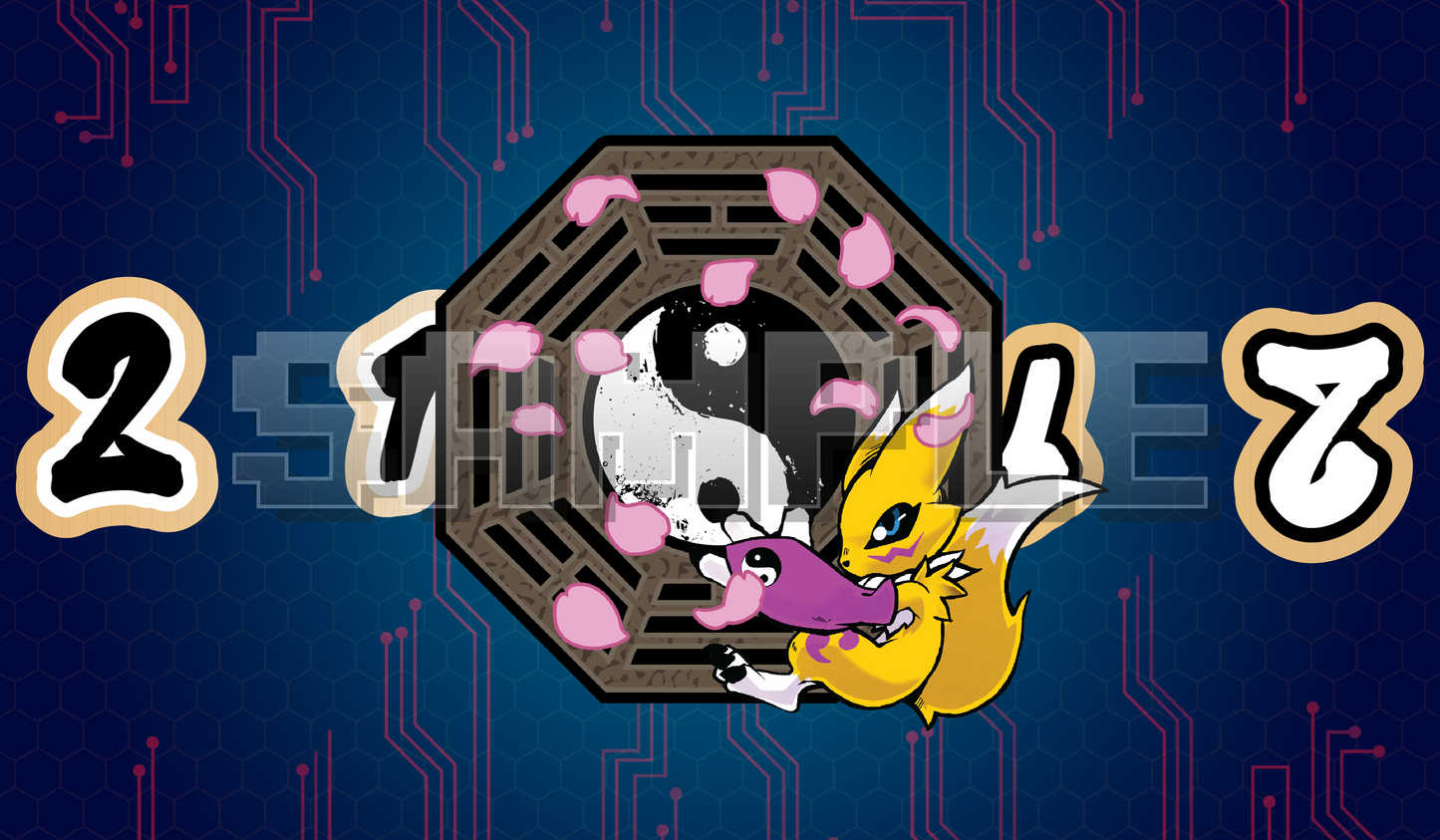 Renamon memory marker for the Digimon Card Game, designed as an acrylic counter token for the Sakuyamon playmat, used to track memory during gameplay.